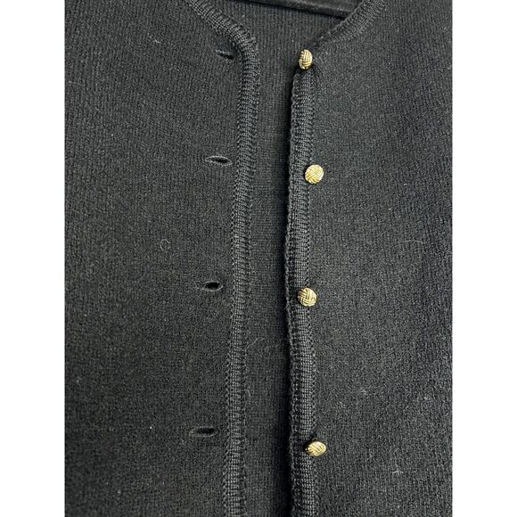Vintage Womens 100% Wool Tailored Black Chunky Knit 90s Cardigan Quiet Luxury L - Picture 4 of 9